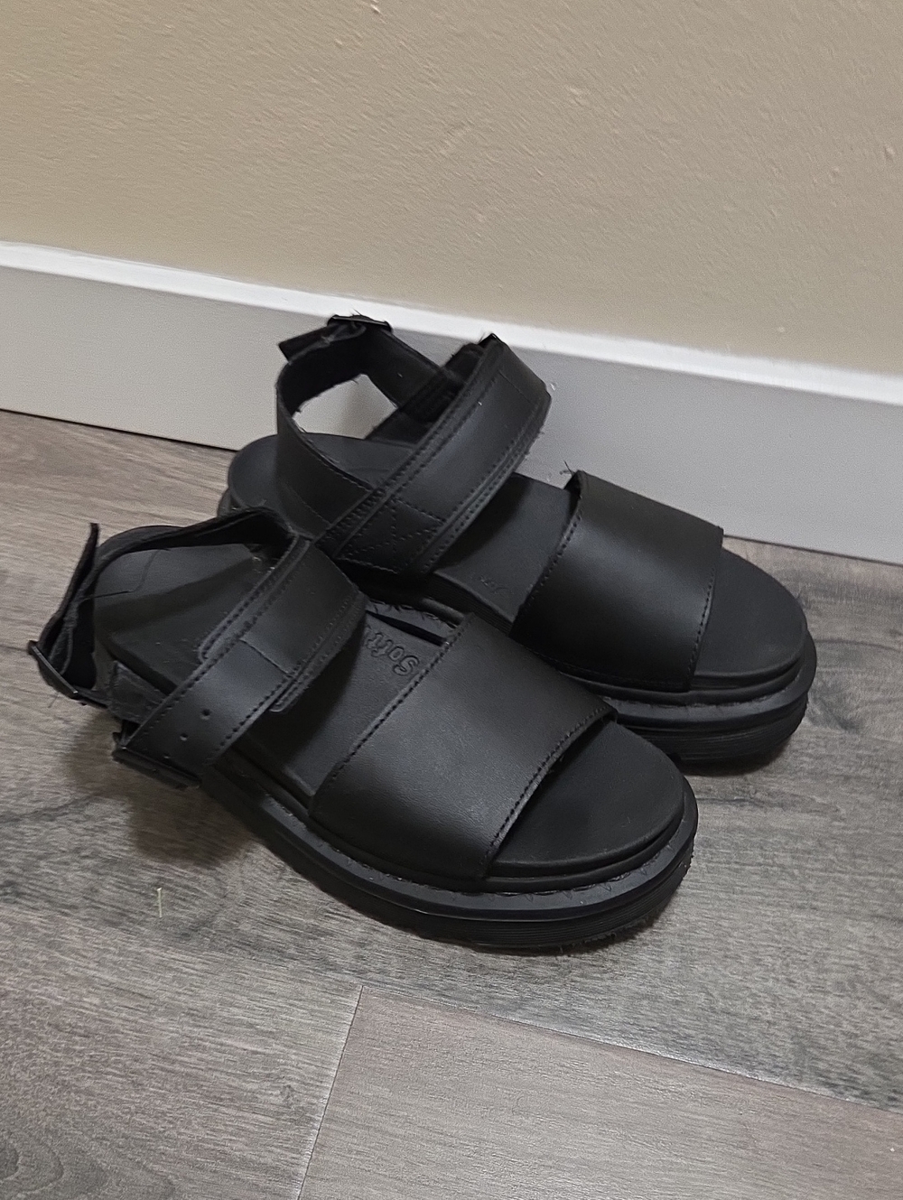 Dr. Martens Black Platform Velcro Strap Sandals